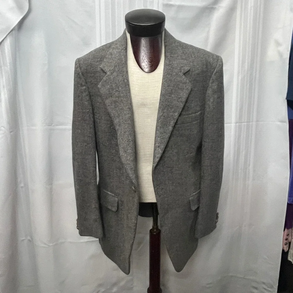 Farah Mens 42R Grey Herringbone Wool Sport Coat‎ Blazer Jacket Academia Heritage